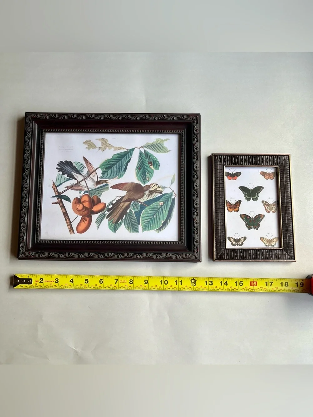 Vintage Black Resin Dark Wood Picture Photo Frames w/ Fine Art Prints-Set of 2